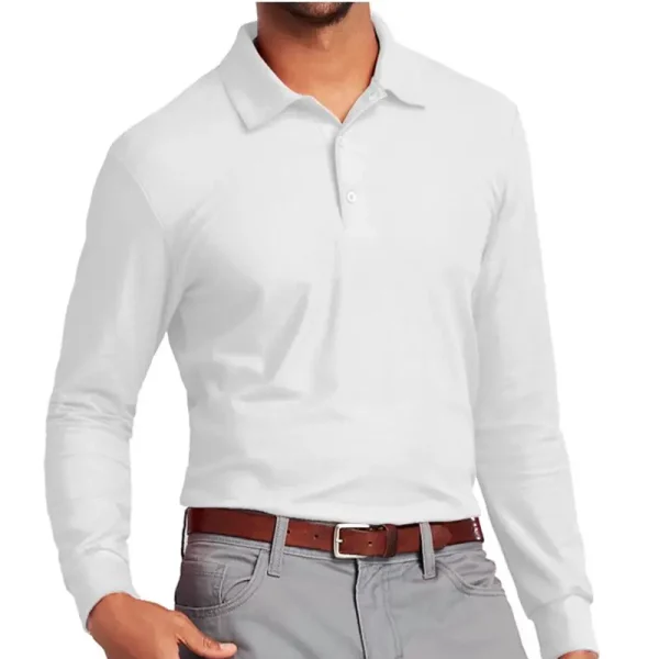 BLANCO Polera pique manga larga hombre color blanco