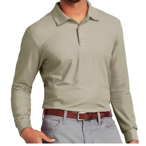 Polera pique manga larga hombre color Gris claro