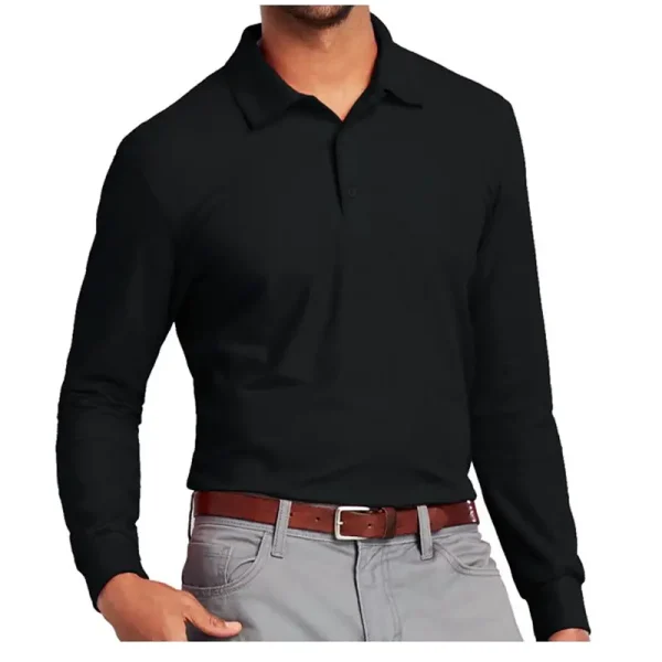 NEGRO Polera pique manga larga hombre color negro