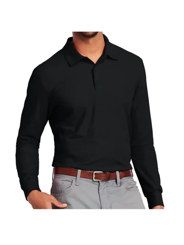 NEGRO Polera pique manga larga hombre color negro