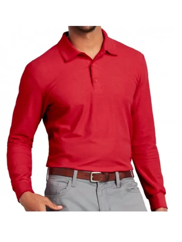 Polera pique manga larga hombre color rojo