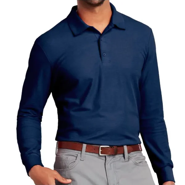 Polera pique manga larga hombre color Azul
