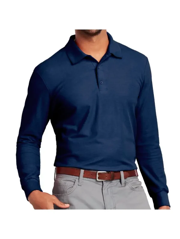 Polera pique manga larga hombre color Azul