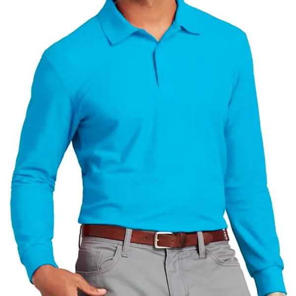 Polera pique manga larga hombre color celeste