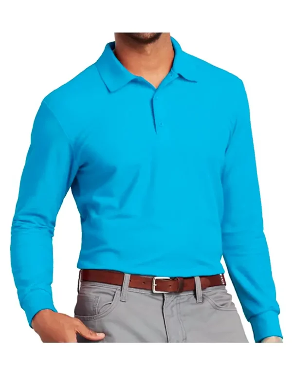 Polera pique manga larga hombre color celeste