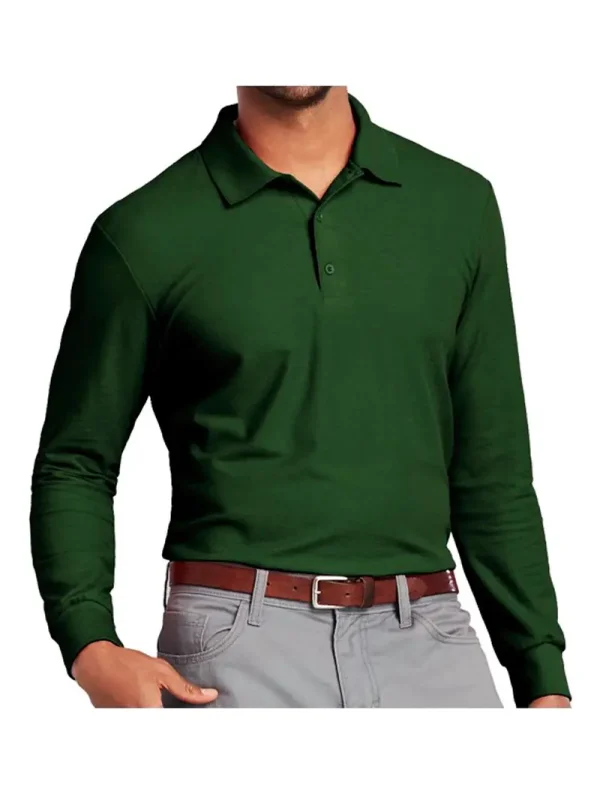 Polera pique manga larga hombre color verde