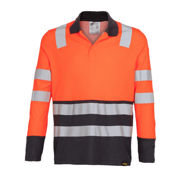 Polera Polo Hibrida Hi-Vis Bi Color Naranja Manga Larga Hombre