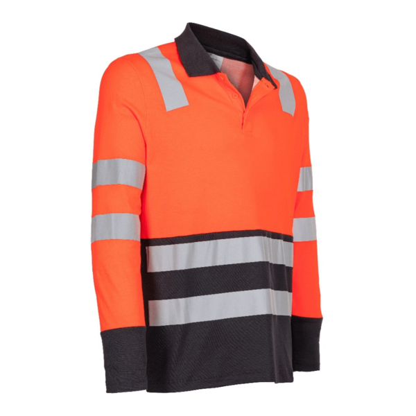 Polera Polo Hibrida Hi-Vis Bi Color Naranja Manga Larga Hombre